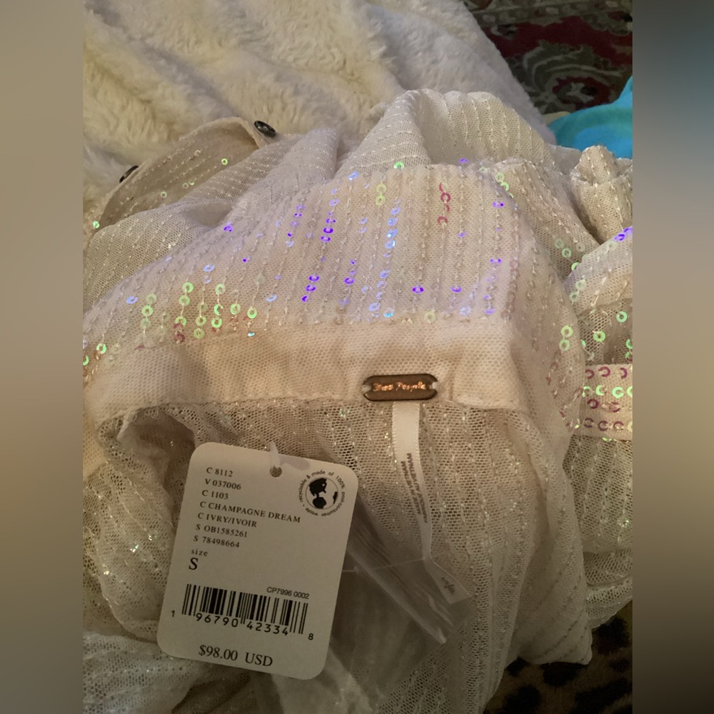 NWT Free People Ivory Sequin Button-Down Blouse - Picture 7 of 7